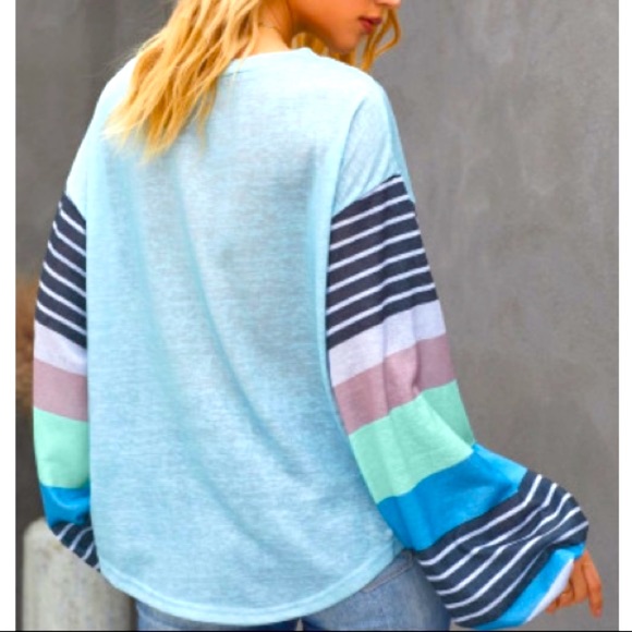 Striped Color Blocked Long Sleeve Top - Picture 3 of 5